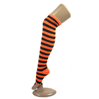 OVER THE KNEE SOCKS Plain Striped High Thigh Ladies Long Womens Stripey Stocking - Orange/Black thumbnail
