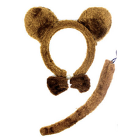 BROWN BEAR EARS HEADBAND w Bow Tail Animal Costume Halloween Party Hair Accessory thumbnail