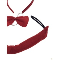 DEVIL HEADBAND Red Furry Horns Ears Marabou Trim Halloween Shiny Headpiece thumbnail