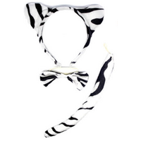 ZEBRA EARS HEADBAND w Bow Tail Animal Costume Halloween Party Hair Accessory thumbnail