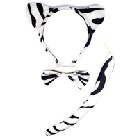 2pc Set Animal Headband w Bow Tail Rabbit + Zebra Ears Costume Halloween Party thumbnail