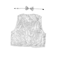 Kids Sequin Vest Bow Tie Set Costume 80s Party Dress Up Waistcoat - Silver thumbnail