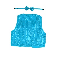 Kids Sequin Vest Bow Tie Set Costume 80s Party Dress Up Waistcoat - Sky Blue thumbnail