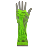 FISHNET GLOVES Fingerless Elbow Length 70s 80s Womens Costume Party Dance - Fluro Green - One Size thumbnail