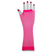 FISHNET GLOVES Fingerless Elbow Length 70s 80s Womens Costume Party Dance - Hot Pink - One Size thumbnail