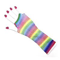 Rainbow Stripe Fishnet Fingerless Gloves 80s Costume Burlesque Mardi Gras Dance thumbnail