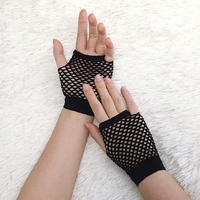 1 Pair Fishnet Gloves Fingerless Wrist Length 70s 80s Costume Party Dance - Black thumbnail