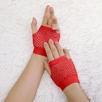 1 Pair Fishnet Gloves Fingerless Wrist Length 70s 80s Costume Party Dance - Red thumbnail