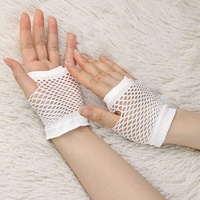 1 Pair Fishnet Gloves Fingerless Wrist Length 70s 80s Costume Party Dance -White thumbnail