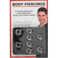 8 BODY PIERCING Fake Rings Costume Nose Earrings Lip Jewellery Clip On Party thumbnail