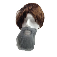 PARTY BEARD Moustache Costume Fancy Dress Mustache Halloween Fake Facial Hair - Grey thumbnail