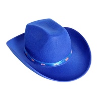 Blue Felt Cowboy Hat with Australian Flag Ribbon - Festival Costume Accessory thumbnail