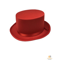 SATIN TOP HAT Costume Party Cap Fancy Dress Trilby Fedora One Size - Red thumbnail