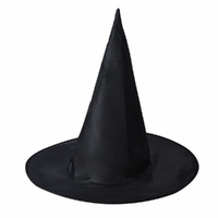 WITCH HAT Plain Black Halloween Costume Fancy Dress Womens Accessory Wizard thumbnail