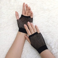 24 Pair Fishnet Gloves Fingerless Wrist Length 70s 80s Costume Party - Black thumbnail