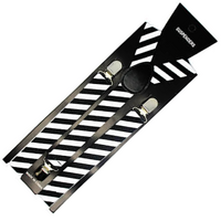 2x Mens Suspenders Braces Adjustable Strong Clip On Elastic Formal Wedding Slim - Black/White Diagonal Stripes thumbnail