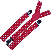 2x Mens Suspenders Braces Adjustable Strong Clip On Elastic Formal Wedding Slim - Red with White Polka Dot thumbnail
