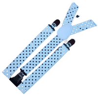 2x Mens Suspenders Braces Adjustable Strong Clip On Elastic Formal Wedding Slim - White with Black Polka Dot thumbnail