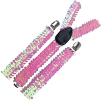 2x Mens Suspenders Braces Adjustable Strong Clip On Elastic Formal Wedding Slim - Light Pink (Sequin) thumbnail