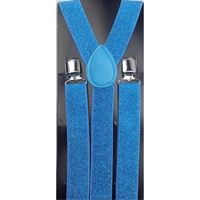 2x Mens Suspenders Braces Adjustable Strong Clip On Elastic Formal Wedding Slim - Sky Blue (Glitter) thumbnail