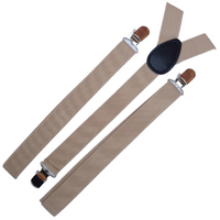 2x Mens Suspenders Braces Adjustable Strong Clip On Elastic Formal Wedding Slim - Beige thumbnail