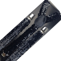 2x Mens Suspenders Braces Adjustable Strong Clip On Elastic Formal Wedding Slim - Black (Sequin) thumbnail