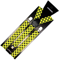 2x Mens Suspenders Braces Adjustable Strong Clip On Elastic Formal Wedding Slim - Black/Yellow Check thumbnail
