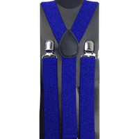 2x Mens Suspenders Braces Adjustable Strong Clip On Elastic Formal Wedding Slim - Blue (Glitter) thumbnail