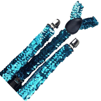 2x Mens Suspenders Braces Adjustable Strong Clip On Elastic Formal Wedding Slim - Blue (Sequin) thumbnail