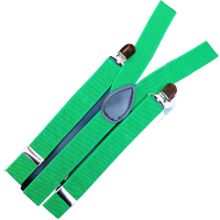 2x Mens Suspenders Braces Adjustable Strong Clip On Elastic Formal Wedding Slim - Dark Green thumbnail