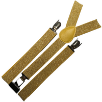 2x Mens Suspenders Braces Adjustable Strong Clip On Elastic Formal Wedding Slim - Gold (Glitter) thumbnail