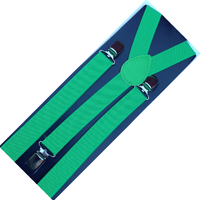 2x Mens Suspenders Braces Adjustable Strong Clip On Elastic Formal Wedding Slim - Green thumbnail