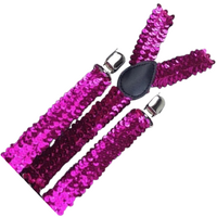 2x Mens Suspenders Braces Adjustable Strong Clip On Elastic Formal Wedding Slim - Hot Pink (Sequin) thumbnail