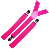 2x Mens Suspenders Braces Adjustable Strong Clip On Elastic Formal Wedding Slim - Magenta thumbnail
