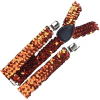 2x Mens Suspenders Braces Adjustable Strong Clip On Elastic Formal Wedding Slim - Orange (Sequin) thumbnail
