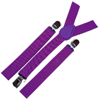 2x Mens Suspenders Braces Adjustable Strong Clip On Elastic Formal Wedding Slim - Purple thumbnail