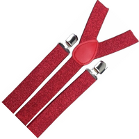 2x Mens Suspenders Braces Adjustable Strong Clip On Elastic Formal Wedding Slim - Red (Glitter) thumbnail
