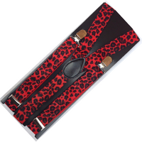 2x Mens Suspenders Braces Adjustable Strong Clip On Elastic Formal Wedding Slim - Red Leopard thumbnail
