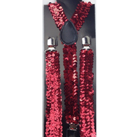 2x Mens Suspenders Braces Adjustable Strong Clip On Elastic Formal Wedding Slim - Red (Sequin) thumbnail