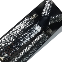 2x Mens Suspenders Braces Adjustable Strong Clip On Elastic Formal Wedding Slim - Silver (Sequin) thumbnail