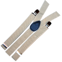 2x Mens Suspenders Braces Adjustable Strong Clip On Elastic Formal Wedding Slim - Sand thumbnail