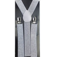 2x Mens Suspenders Braces Adjustable Strong Clip On Elastic Formal Wedding Slim - White (Glitter) thumbnail