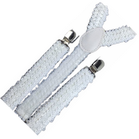 2x Mens Suspenders Braces Adjustable Strong Clip On Elastic Formal Wedding Slim - White (Sequin) thumbnail