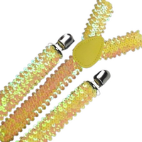 2x Mens Suspenders Braces Adjustable Strong Clip On Elastic Formal Wedding Slim - Yellow (Sequin) thumbnail