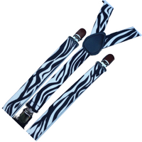 2x Mens Suspenders Braces Adjustable Strong Clip On Elastic Formal Wedding Slim - Zebra thumbnail