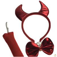3pcs Set Animal Costume Dress Up Party Bow Tie Tail Ears Book Week - Red Devil thumbnail