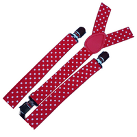 3x Mens Suspenders Braces Adjustable Strong Clip On Elastic Formal Wedding Slim - Red with White Polka Dot thumbnail