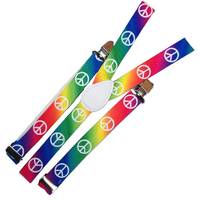 3x Mens Suspenders Braces Adjustable Strong Clip On Elastic Formal Wedding Slim - Rainbow with Peace Symbol thumbnail