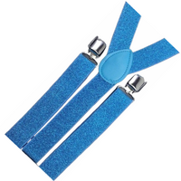 3x Mens Suspenders Braces Adjustable Strong Clip On Elastic Formal Wedding Slim - Sky Blue (Glitter) thumbnail