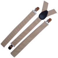 3x Mens Suspenders Braces Adjustable Strong Clip On Elastic Formal Wedding Slim - Beige thumbnail